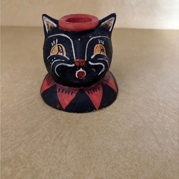 Source Unknown Other - Black and Red Cat Candle Holder